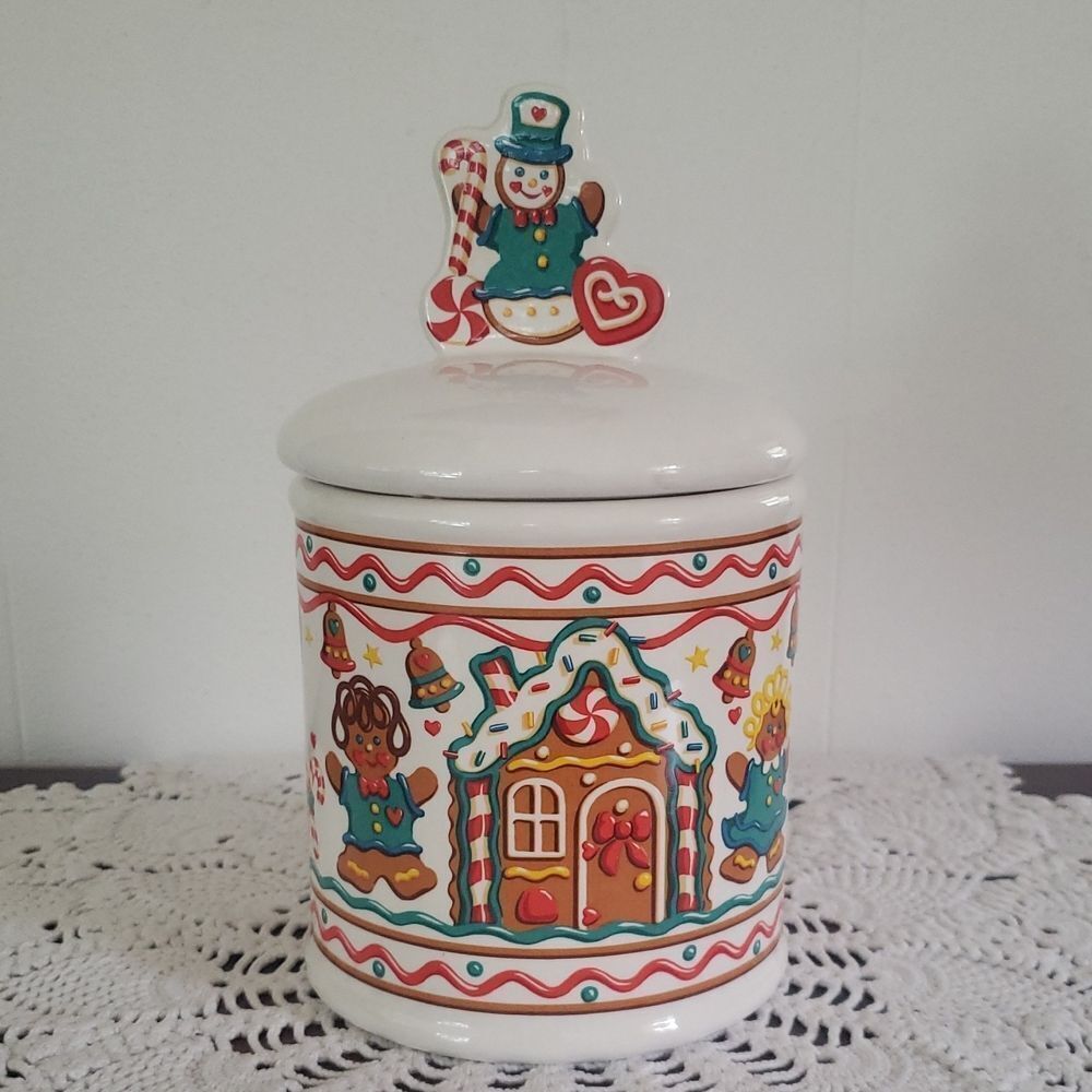 Vintage Teleflora Holiday Cookie Treat Canister with Gingerbread Snowman Theme